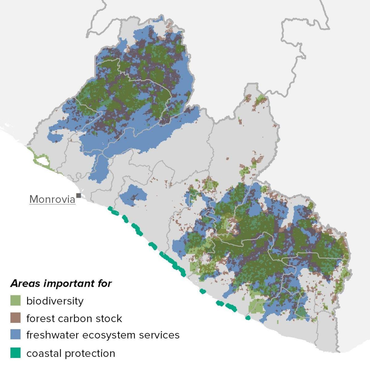 mapa Libérie přírodních zdrojů