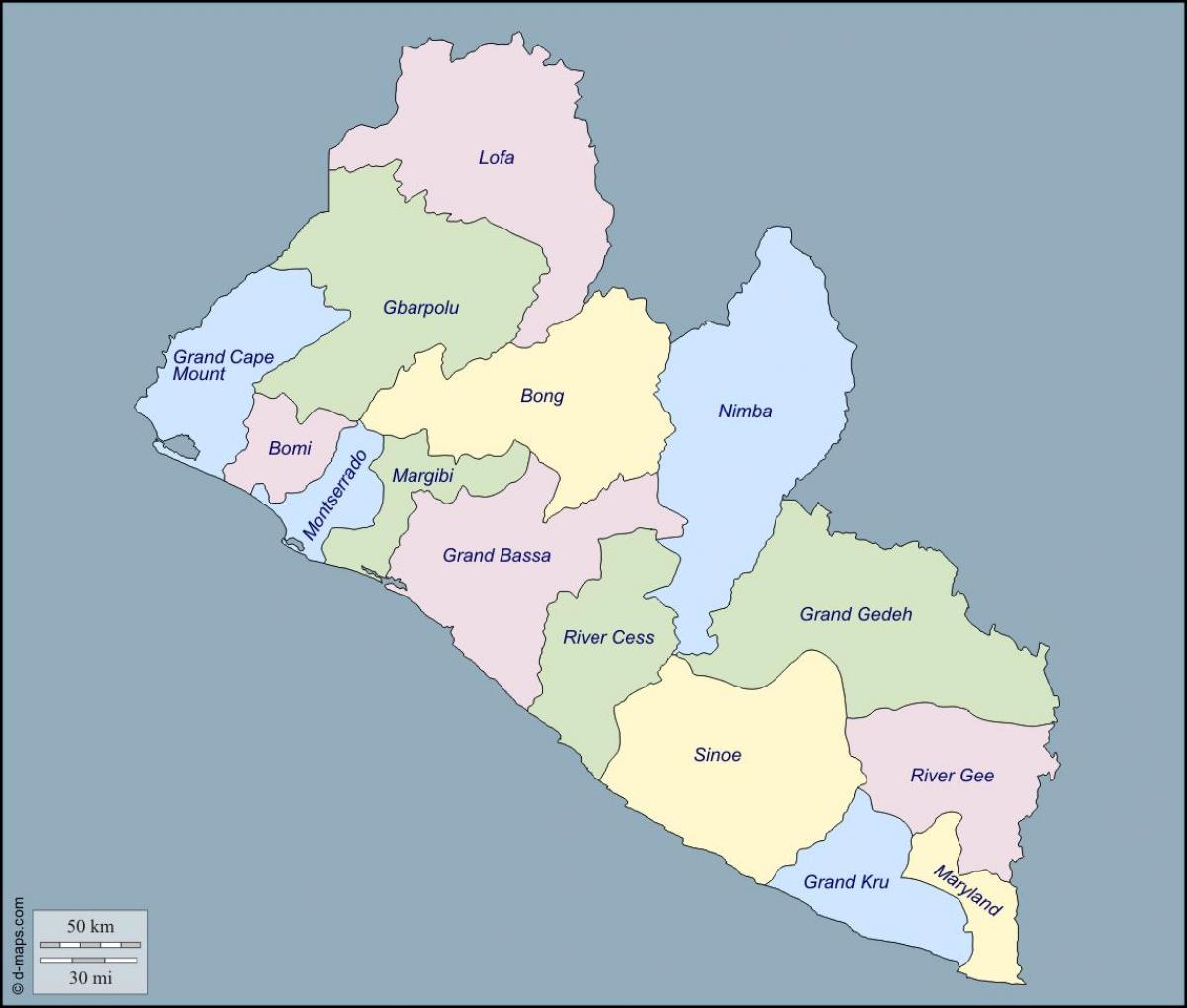 mapa Libérie kraje