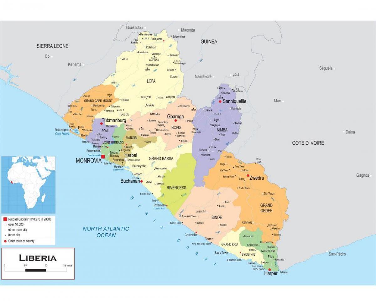 mapa čerpat politická mapa Libérie
