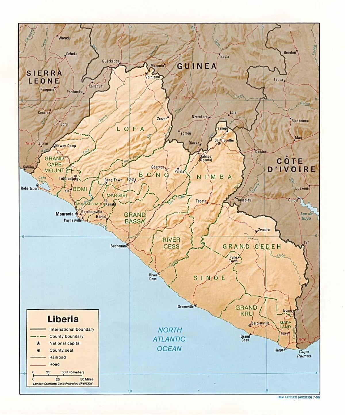 nakreslete obrysovou mapu Libérie