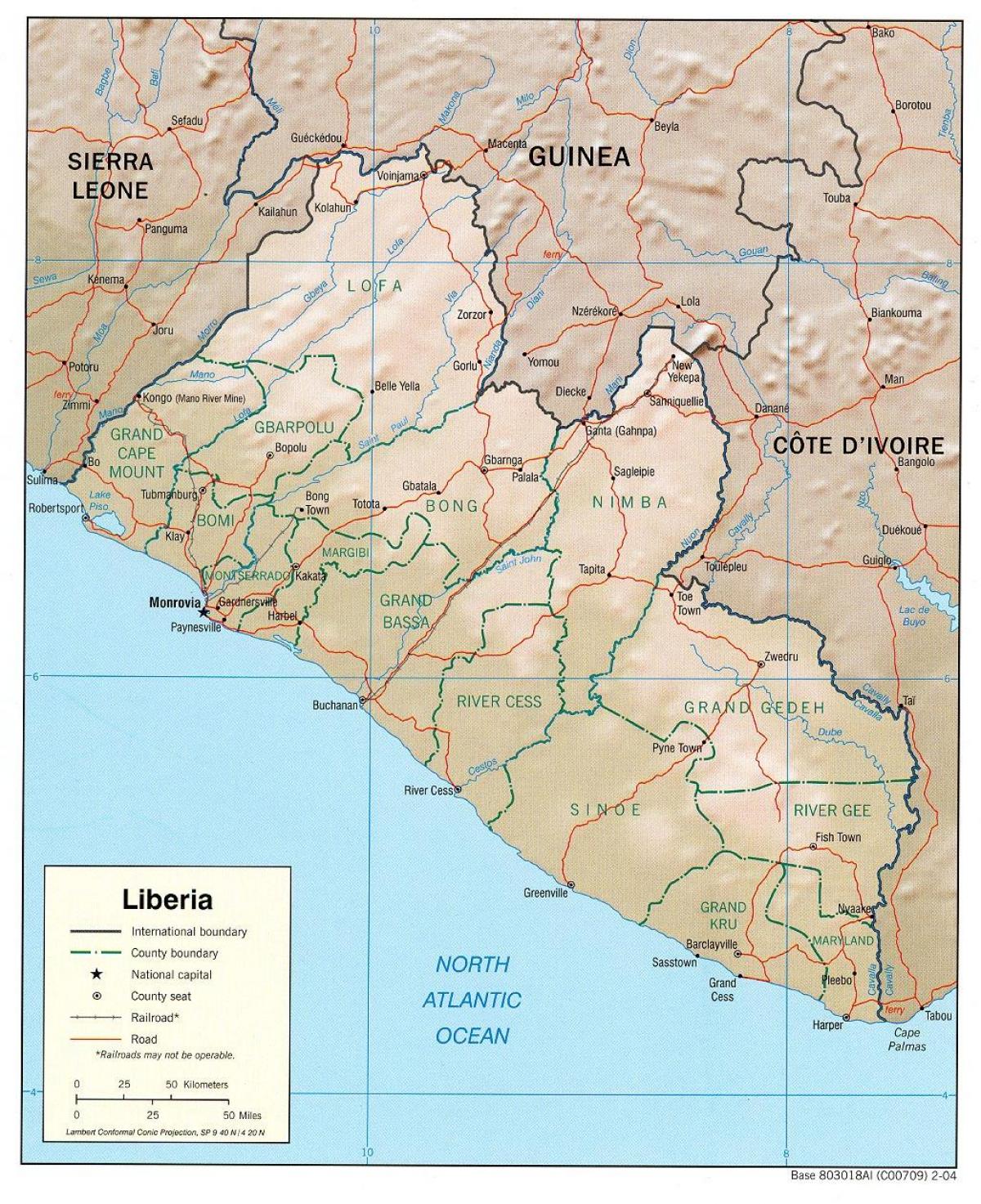 mapa zeměpisná mapa Libérie